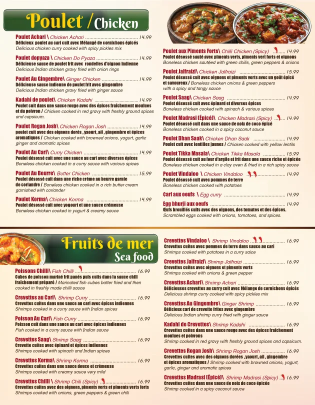 Menu, Restaurant Singh's