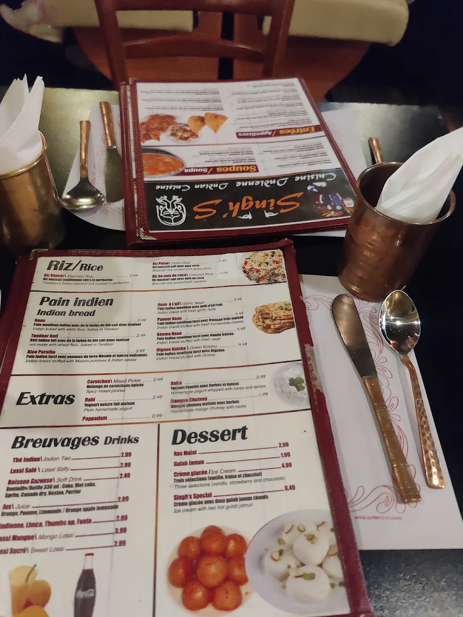 Menu, Restaurant Singh's