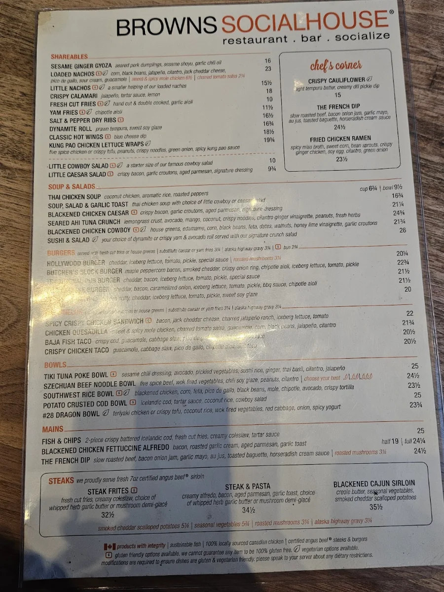 Menu, Browns Socialhouse Ridgecrest
