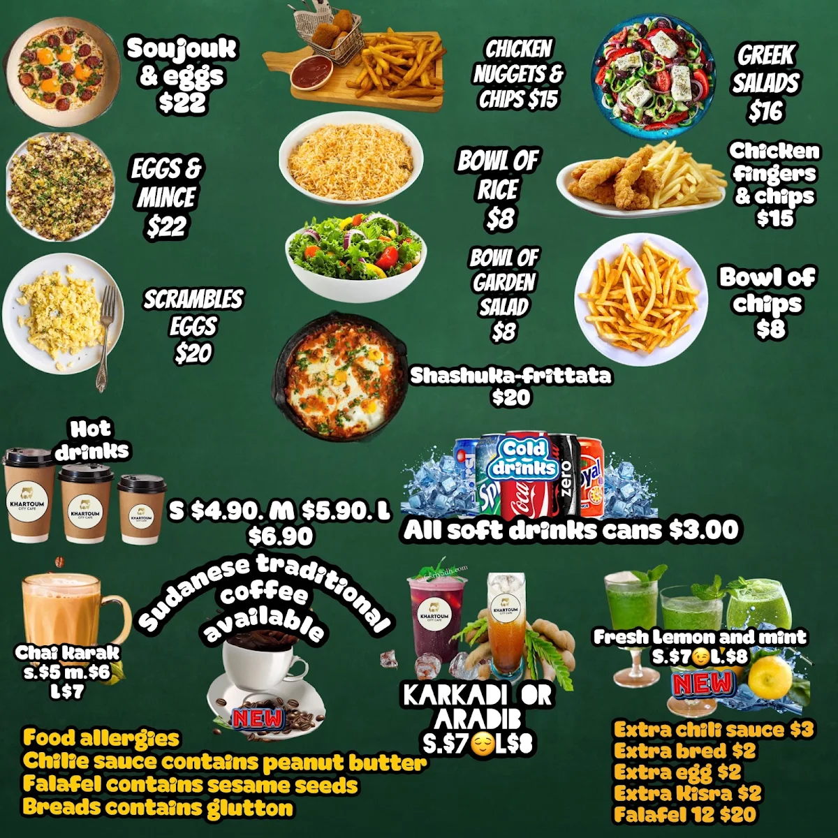 Menu, Khartoum City Cafe