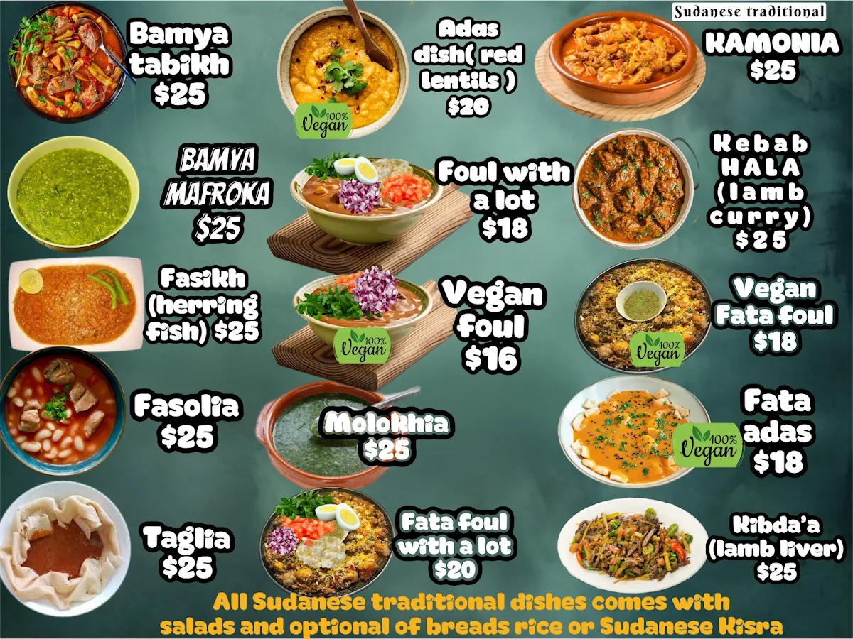 Menu, Khartoum City Cafe