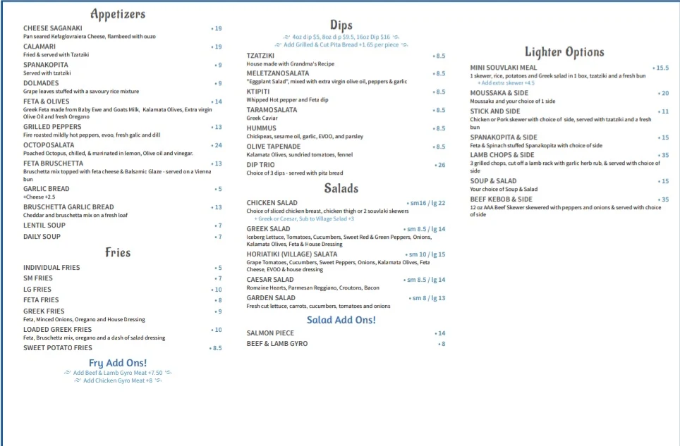 Menu, Greek Tycoon Restaurant