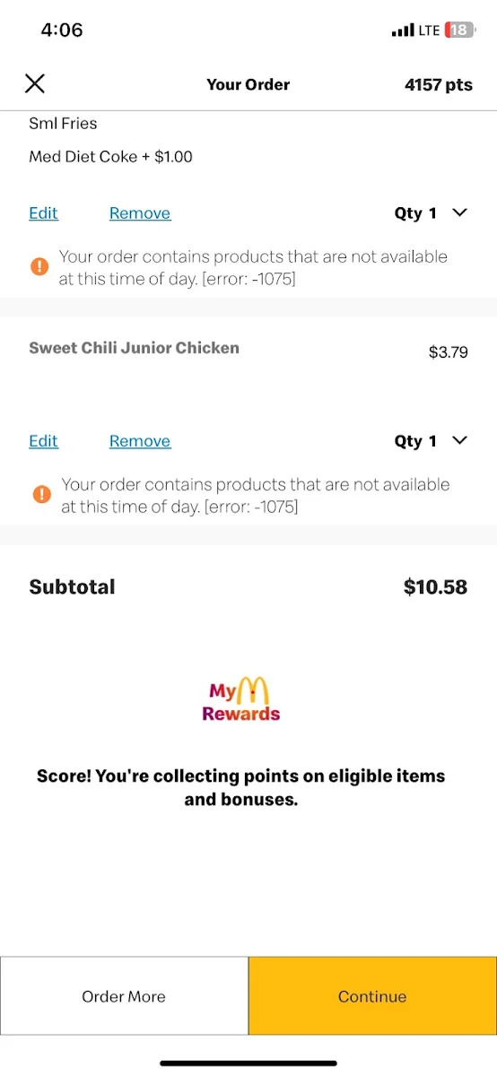 Menu, McDonald's