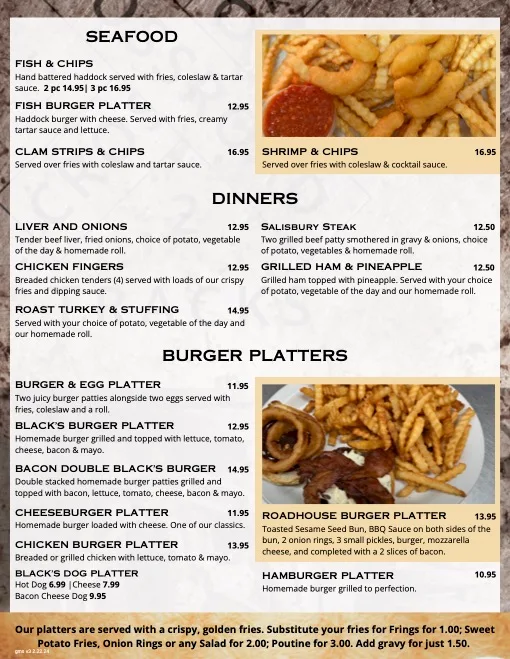 Menu, Black's Grocery and Café
