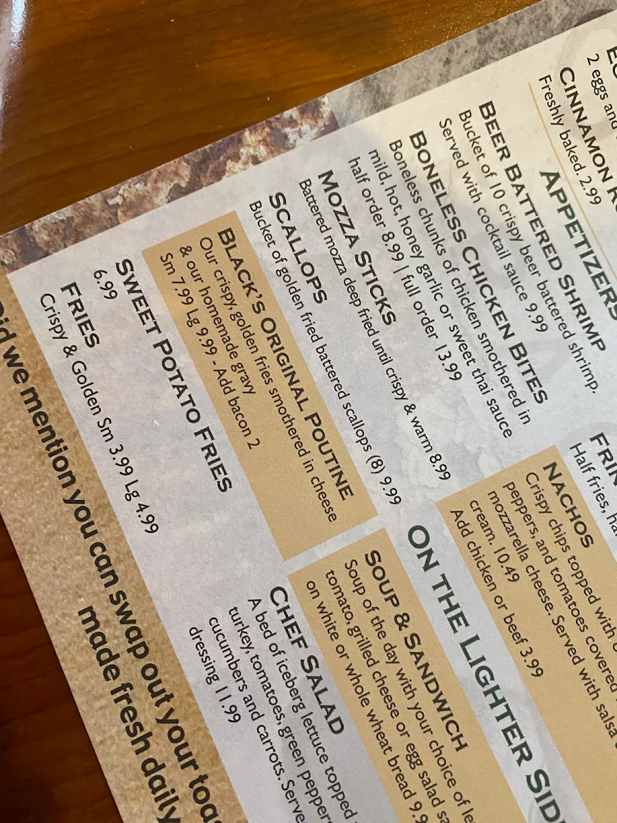 Menu, Black's Grocery and Café
