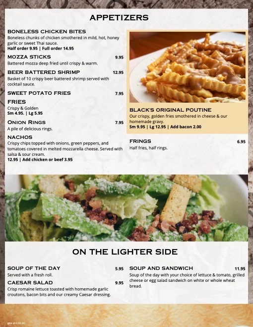 Menu, Black's Grocery and Café