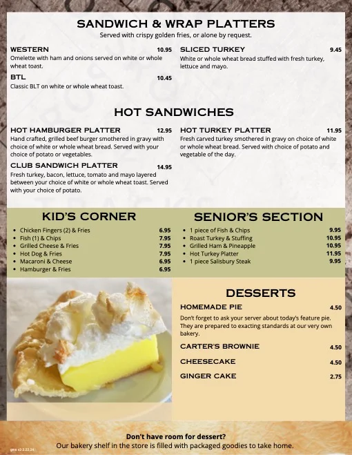 Menu, Black's Grocery and Café