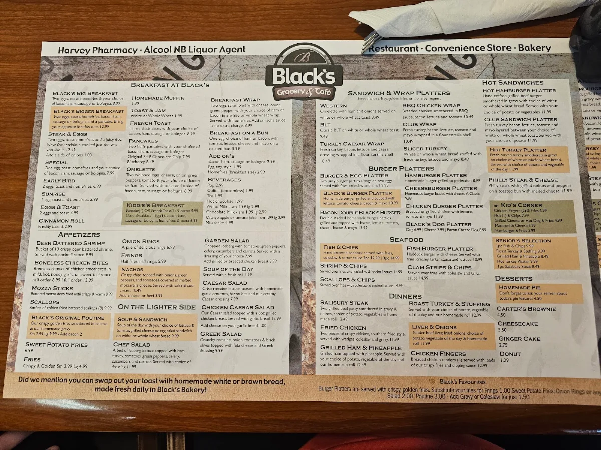 Menu, Black's Grocery and Café
