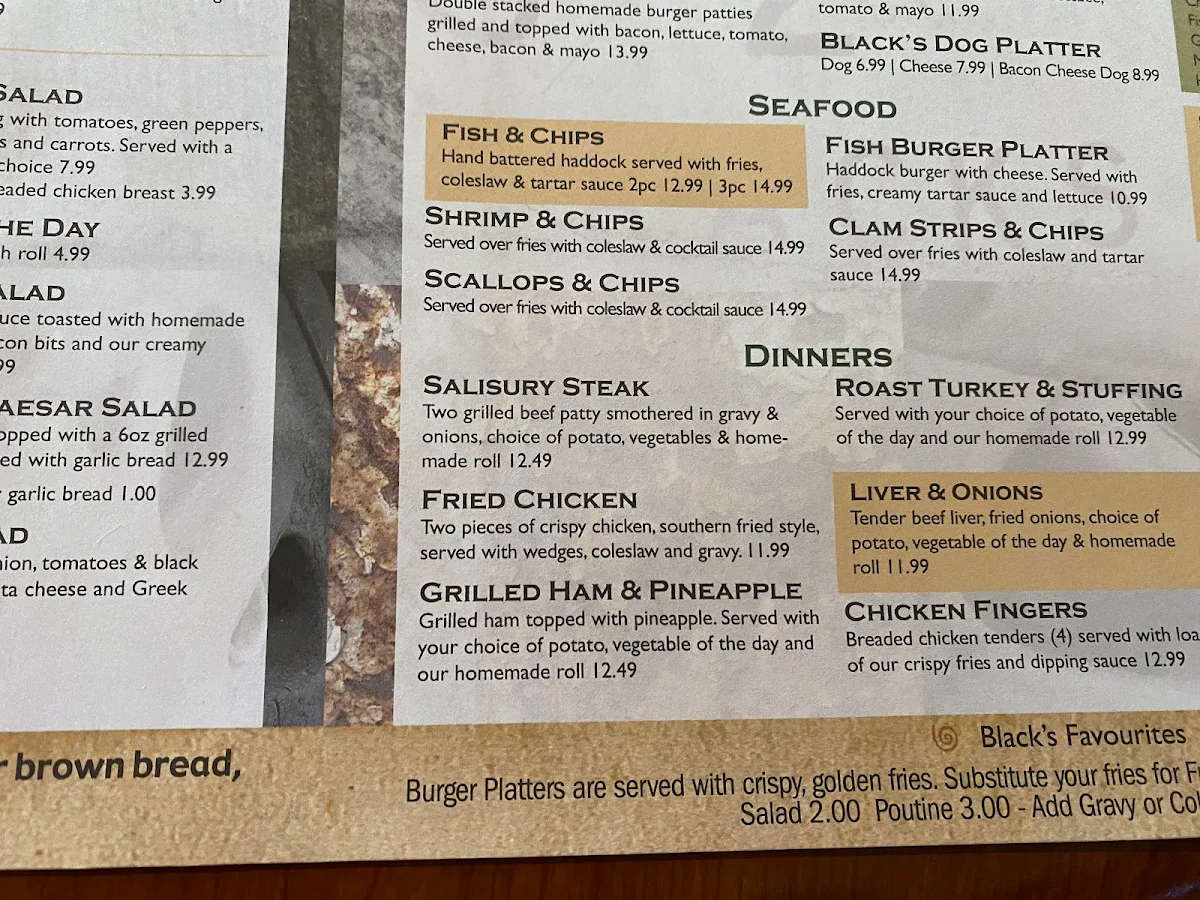 Menu, Black's Grocery and Café
