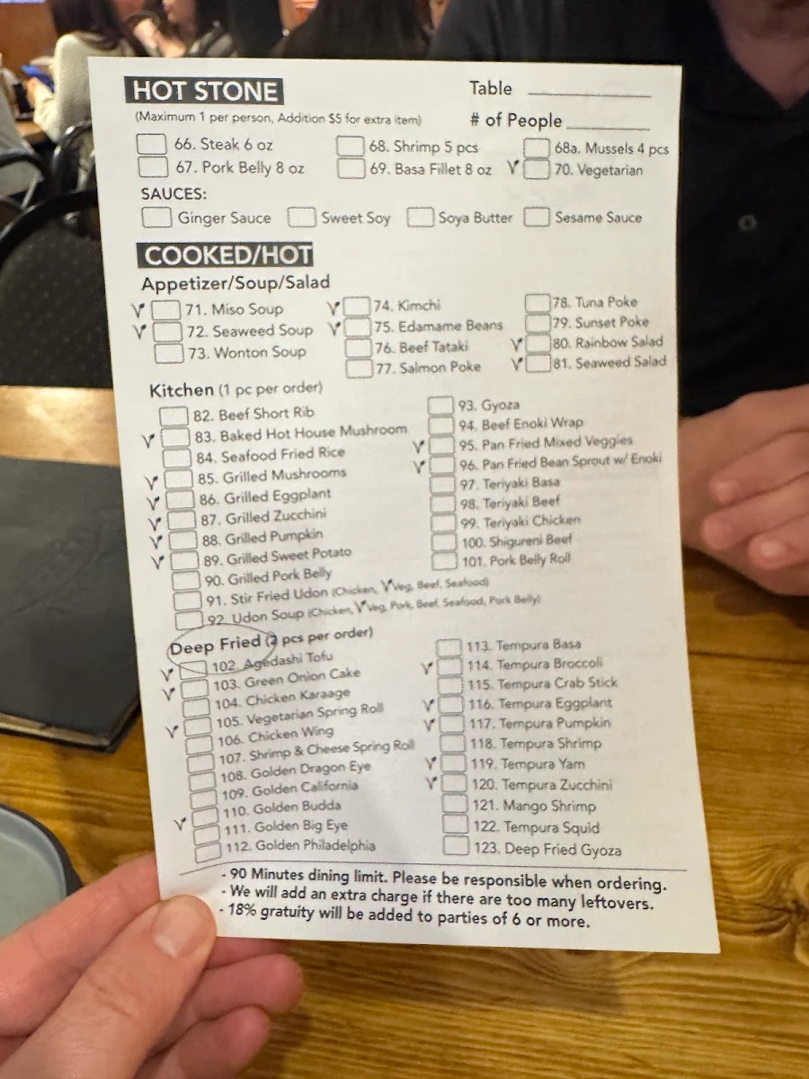Menu, Sushi Toshi