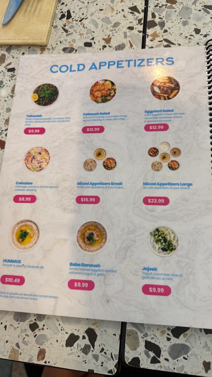 Menu, Alforat Iraqi Street Food (Toronto)