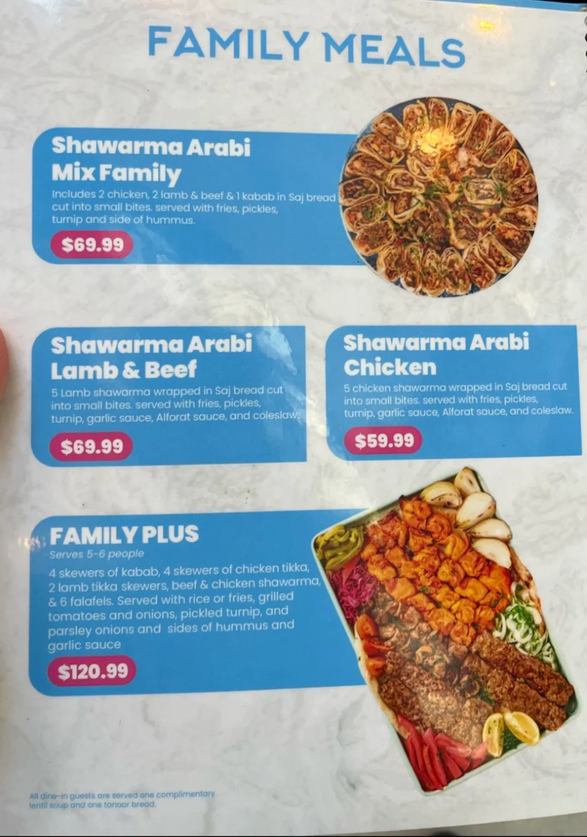 Menu, Alforat Iraqi Street Food (Toronto)