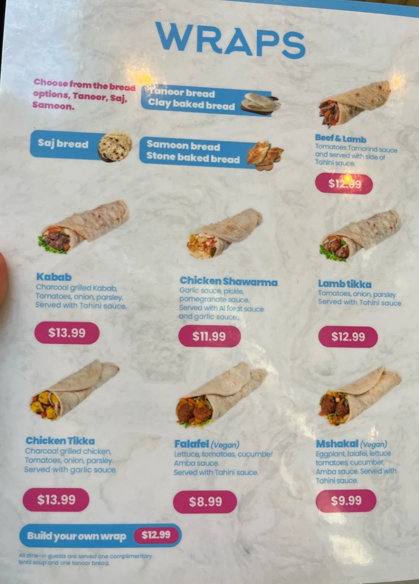 Menu, Alforat Iraqi Street Food (Toronto)