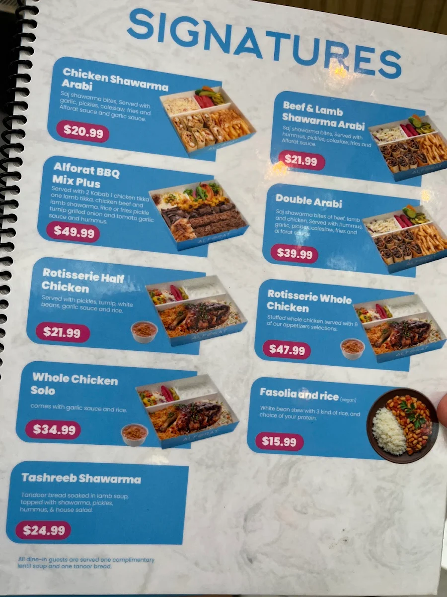Menu, Alforat Iraqi Street Food (Toronto)