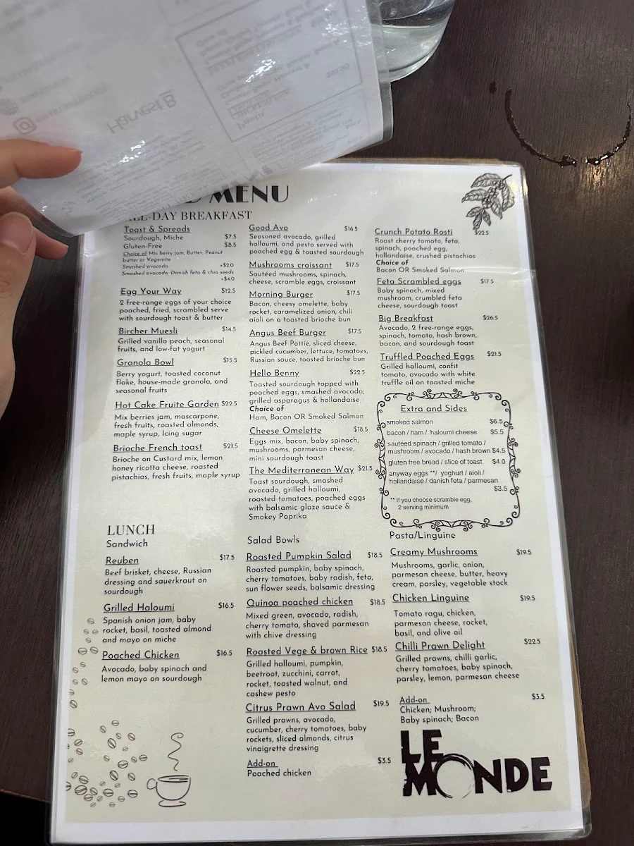 Menu, Le Monde Cafe
