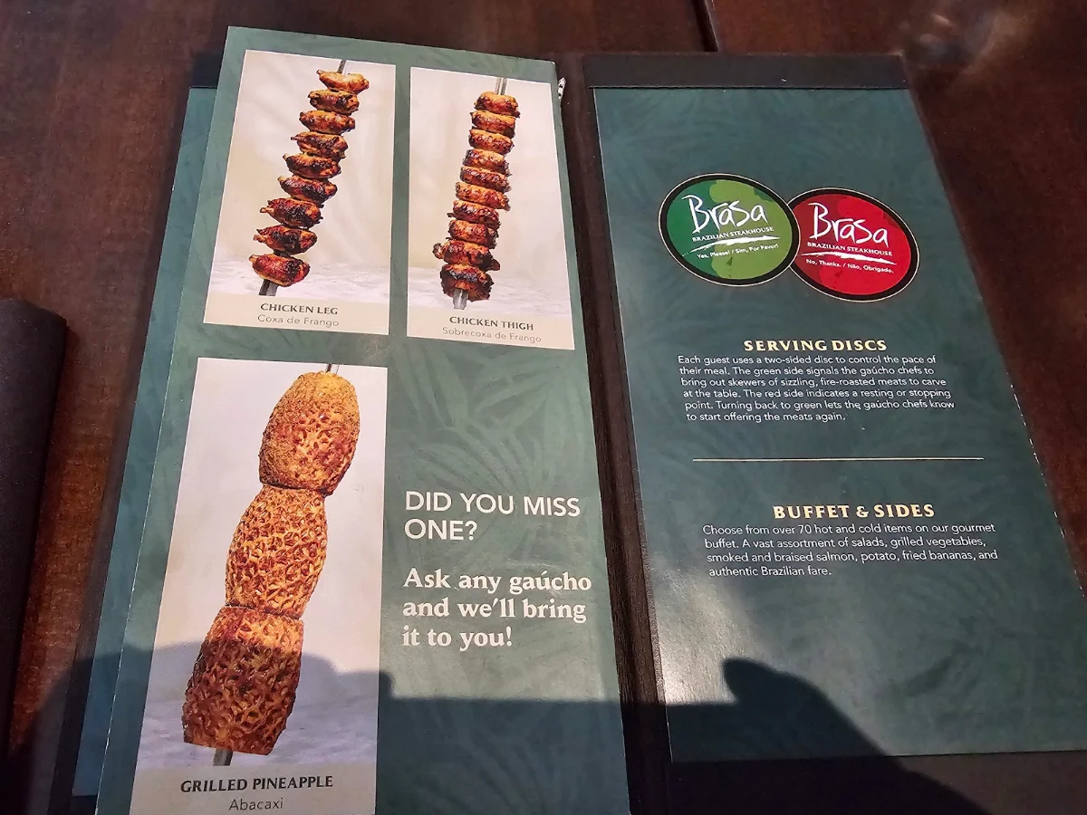 Menu, Brasa Brazilian Steakhouse