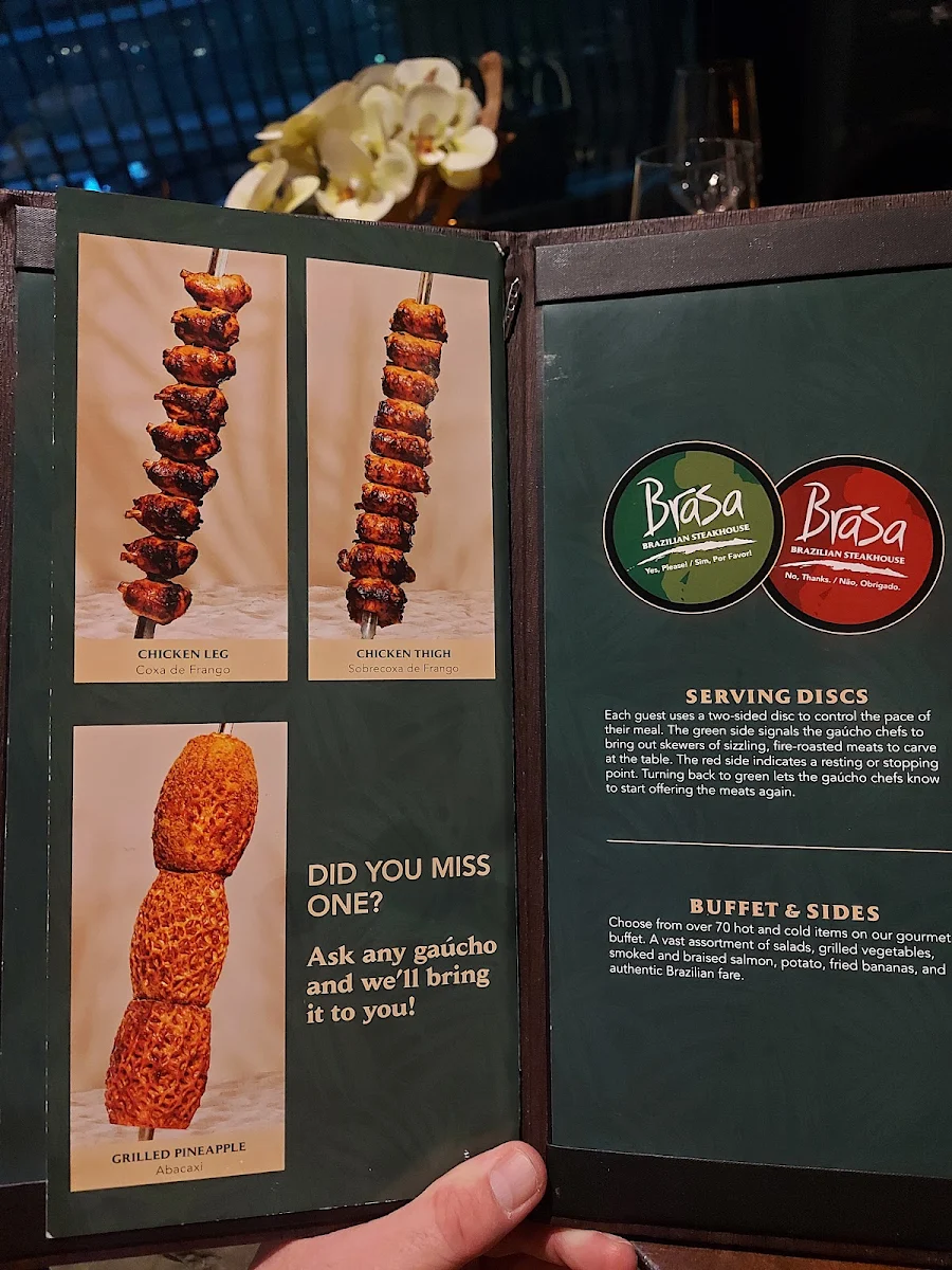 Menu, Brasa Brazilian Steakhouse