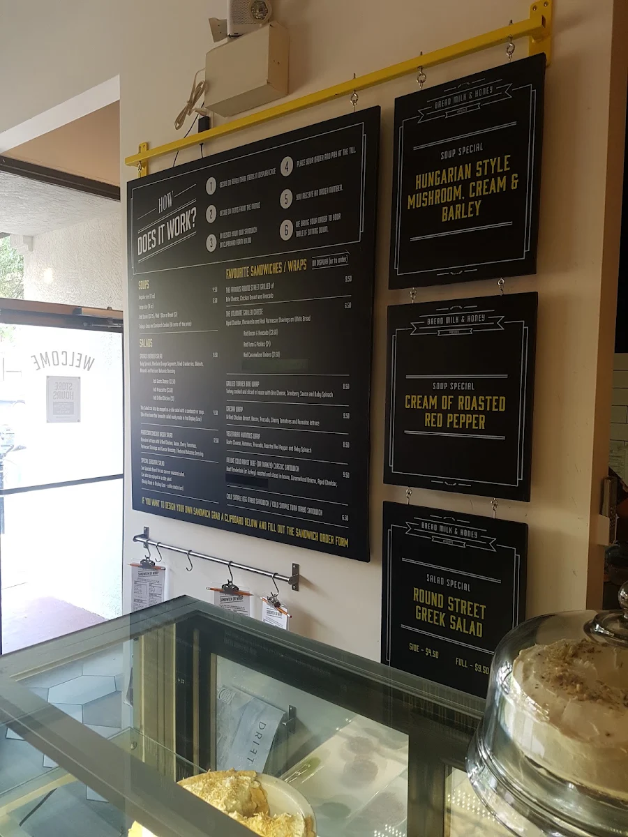 Menu, Bread Milk & Honey Cafe