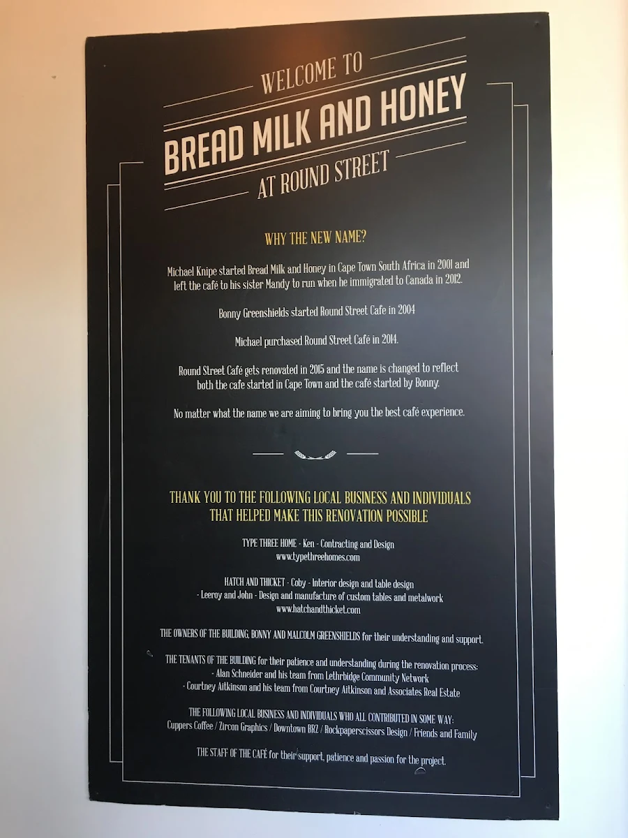 Menu, Bread Milk & Honey Cafe