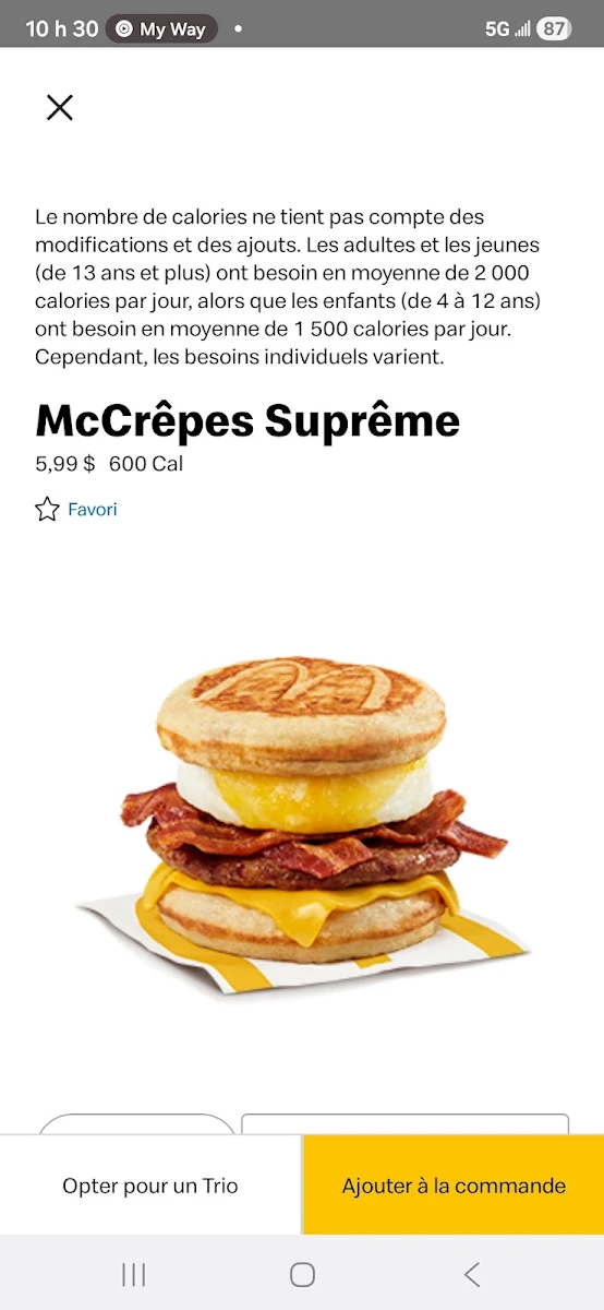 Menu, McDonald's