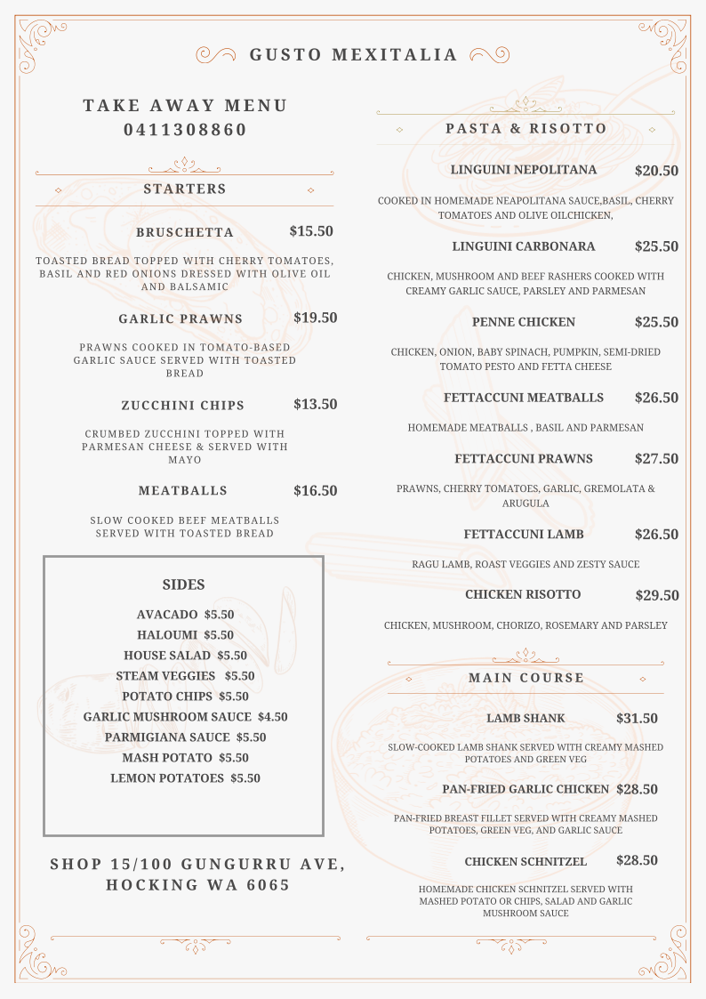 Menu, Gusto Mexitalia
