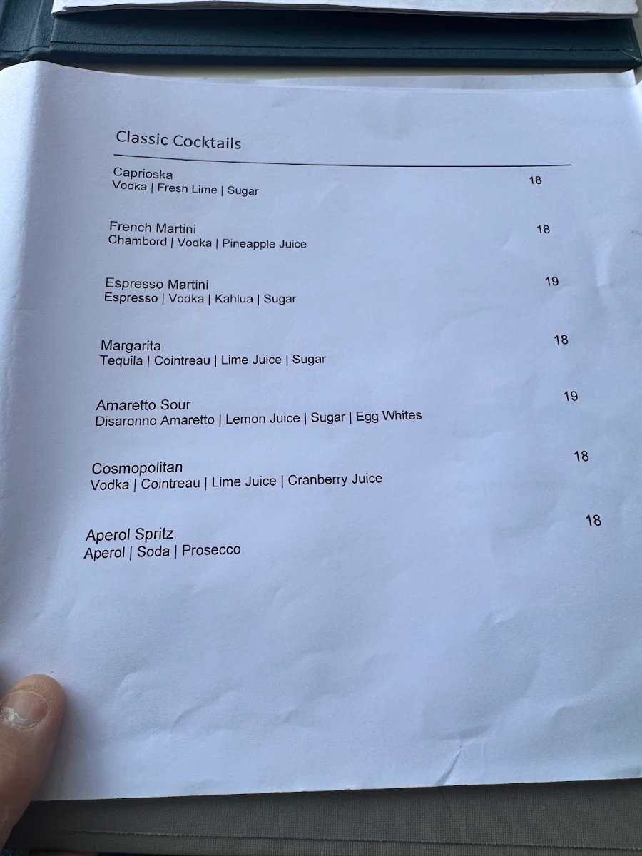 Menu, Thirty Three Degrees