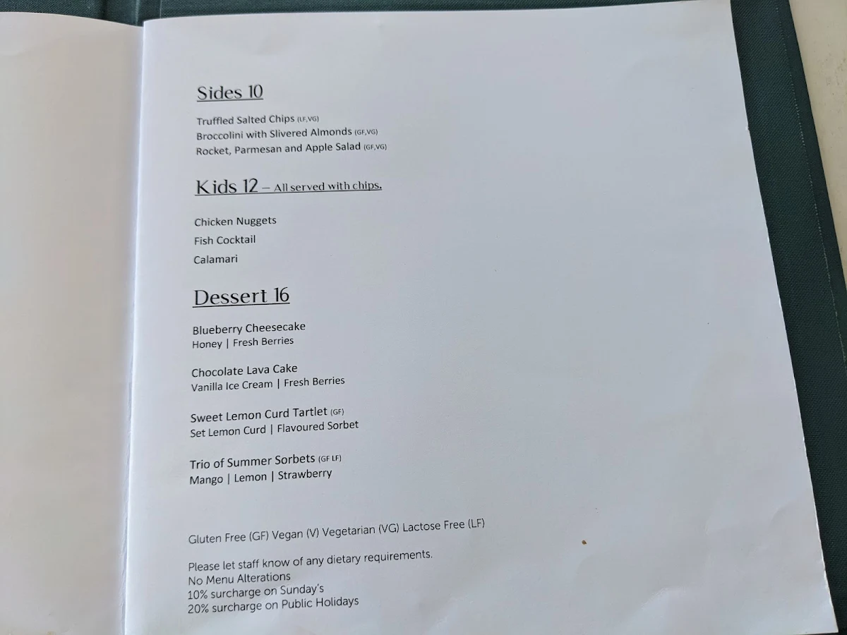 Menu, Thirty Three Degrees