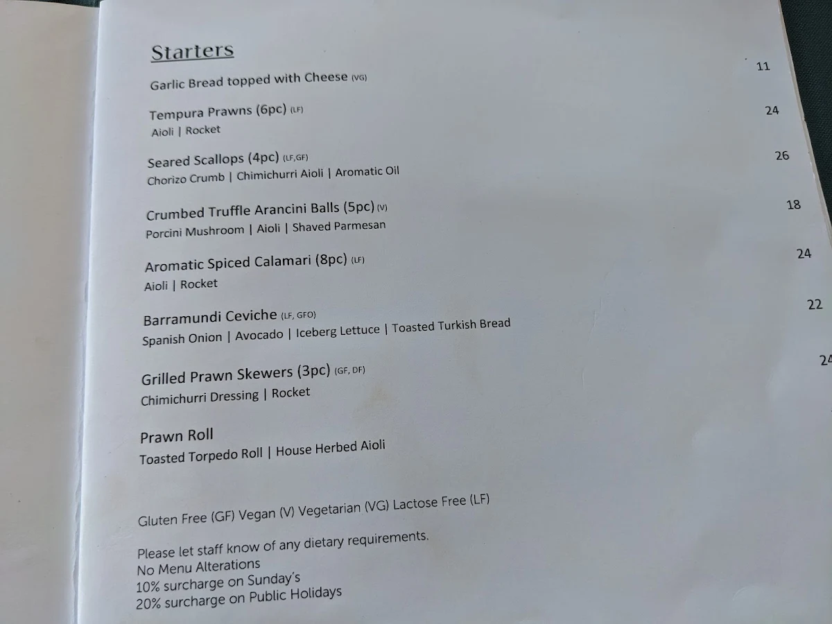 Menu, Thirty Three Degrees