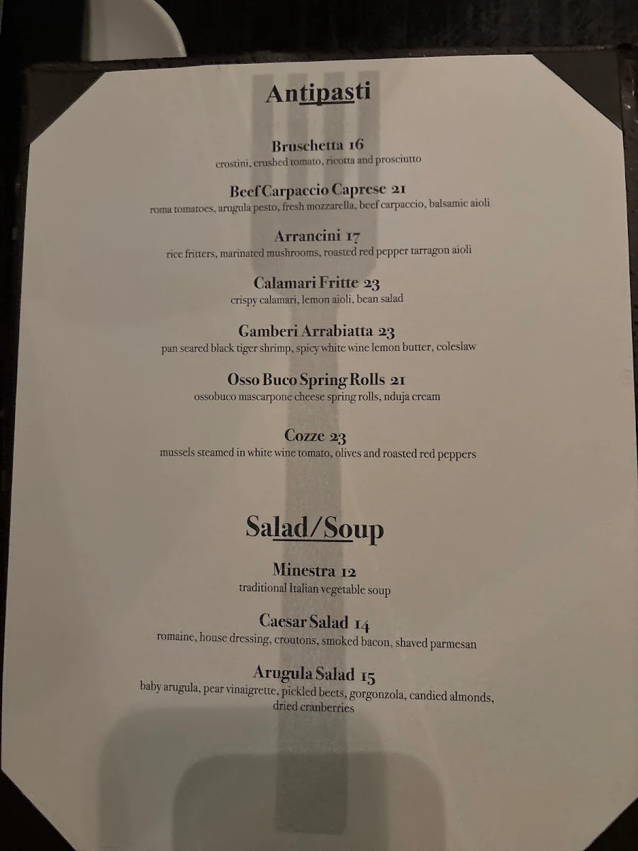 Menu, Fratelli Pasta Grill
