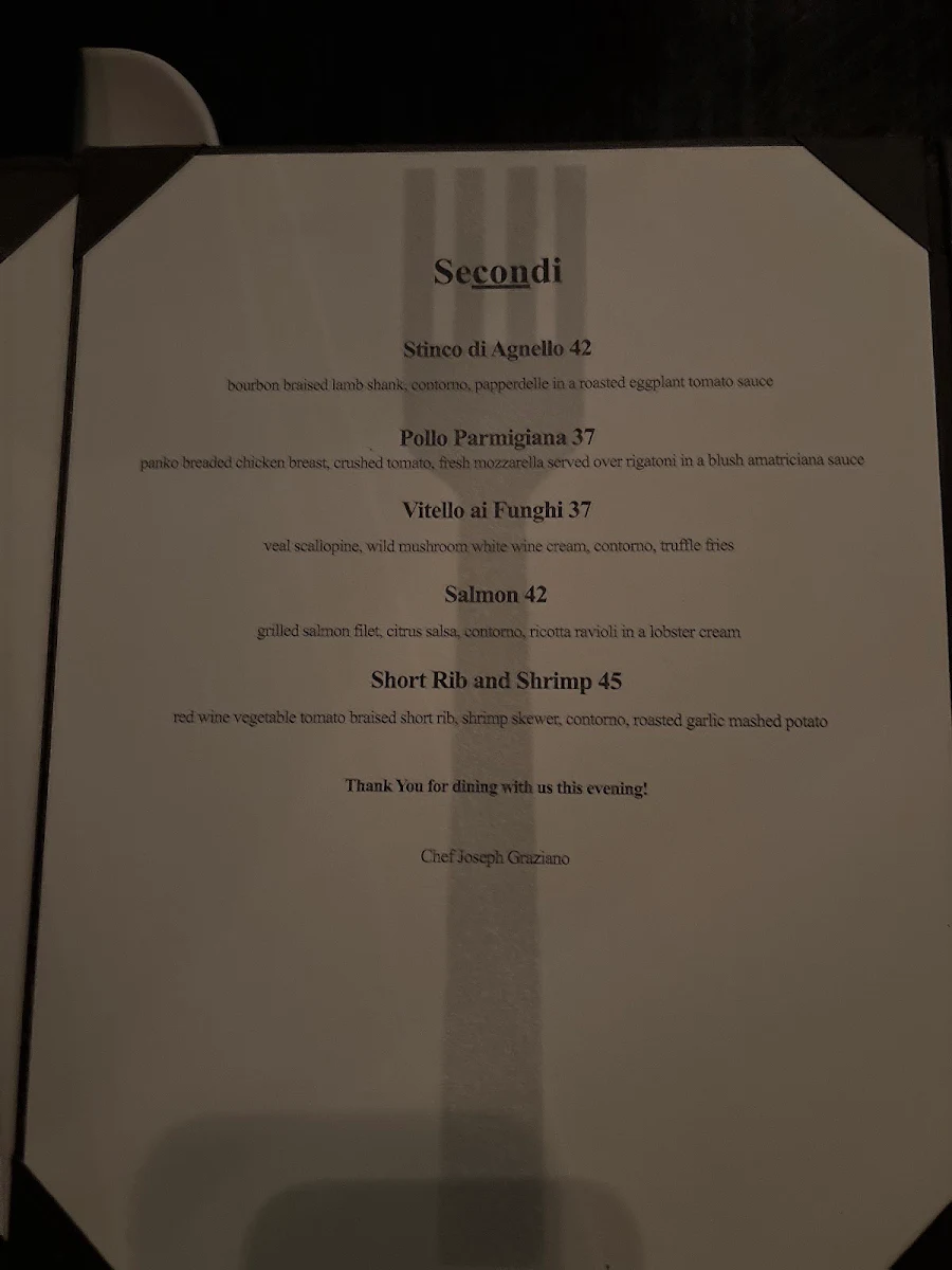 Menu, Fratelli Pasta Grill
