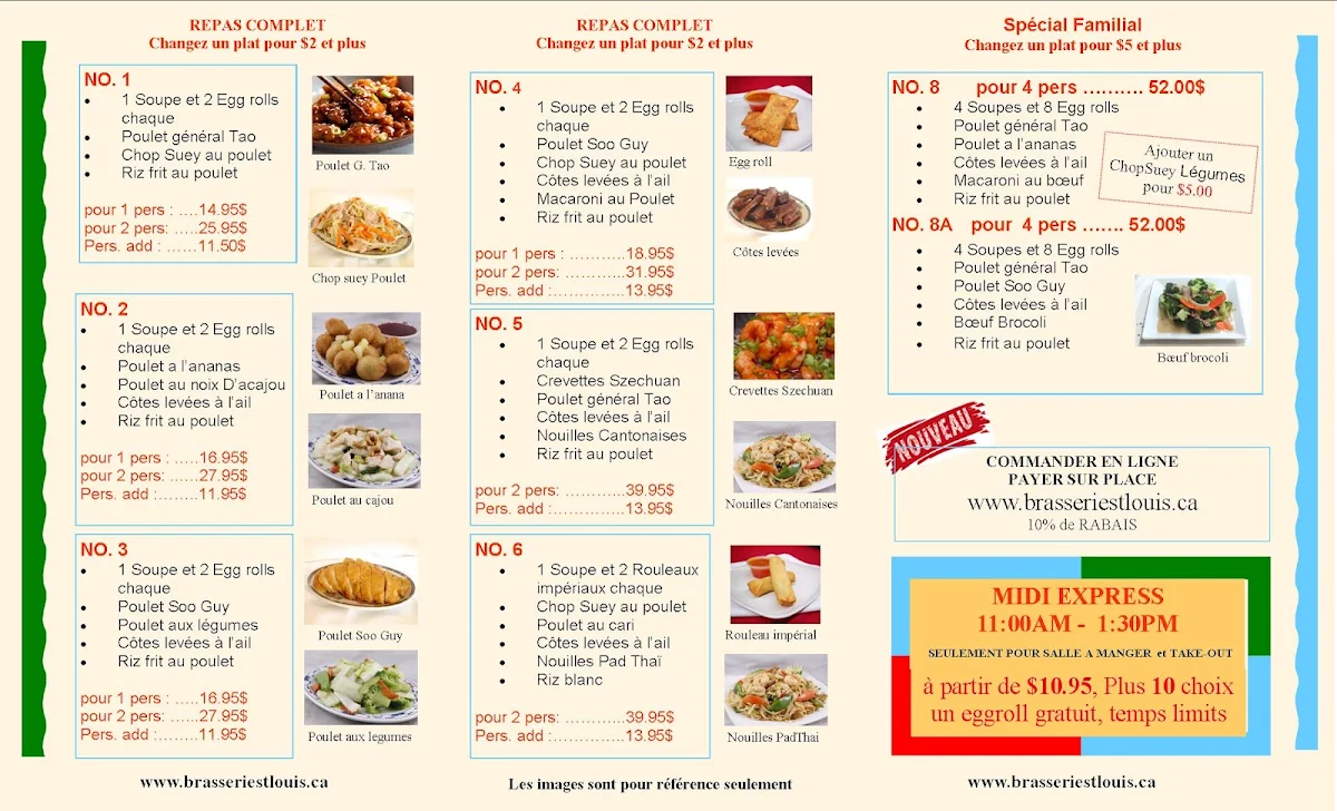 Menu, Brasserie St-Louis