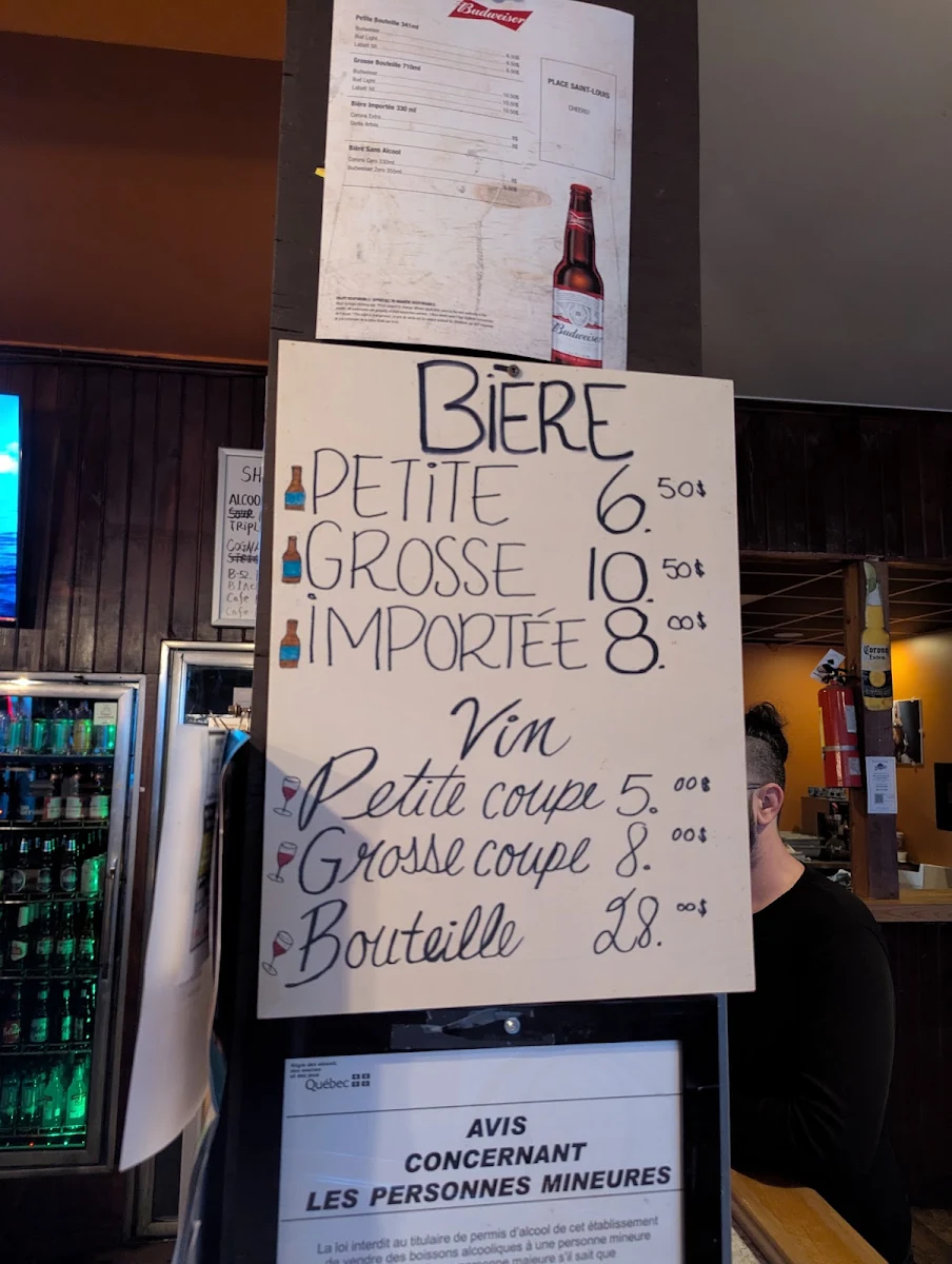 Menu, Brasserie St-Louis
