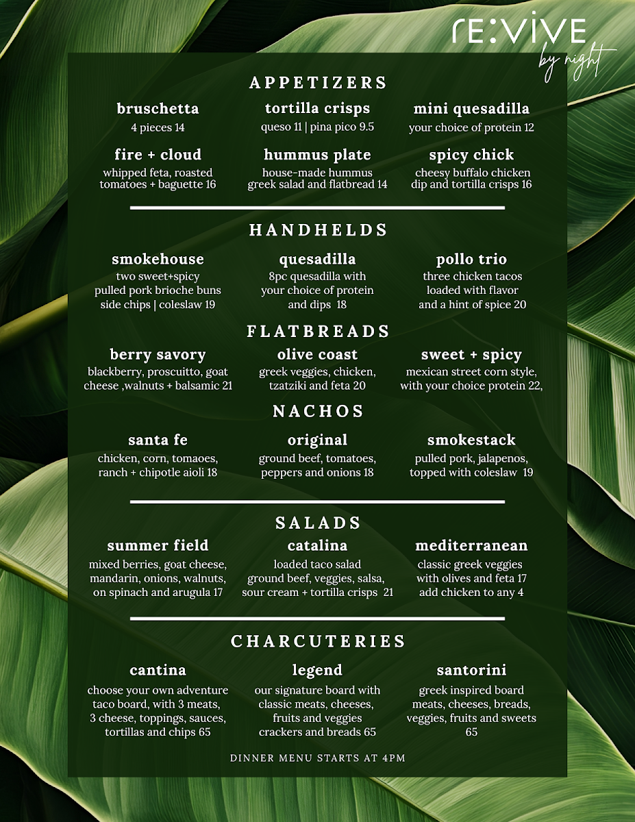 Menu, Revive Boutique Bistro