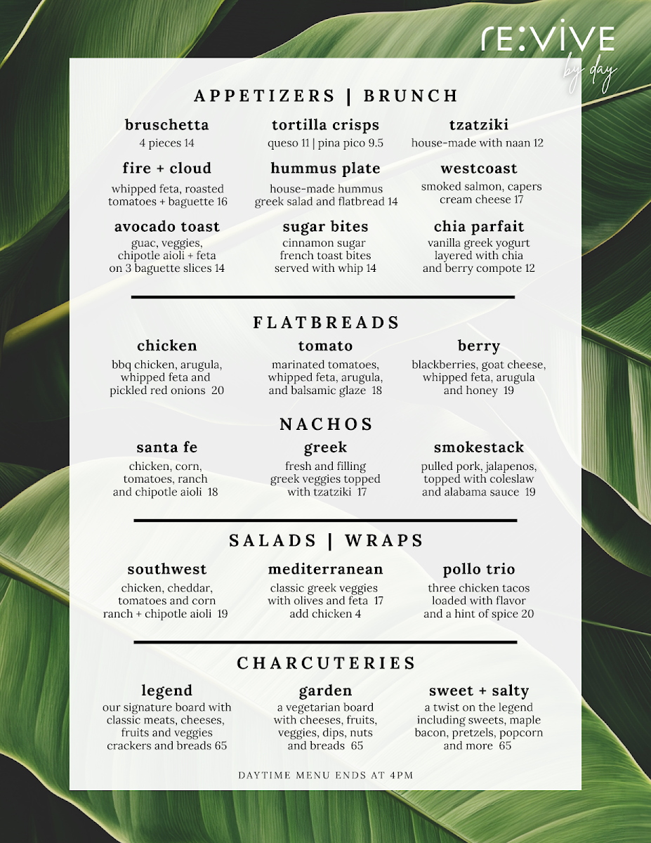 Menu, Revive Boutique Bistro
