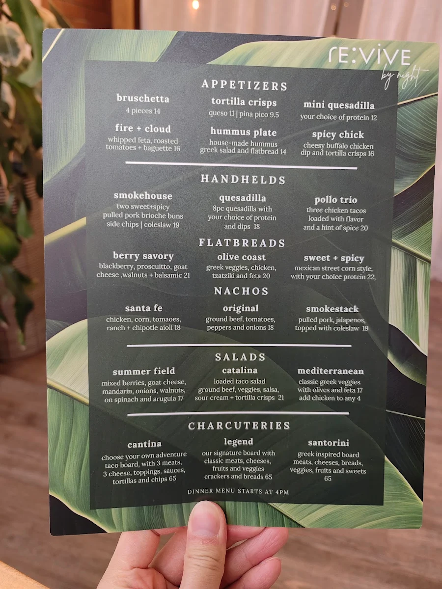 Menu, Revive Boutique Bistro