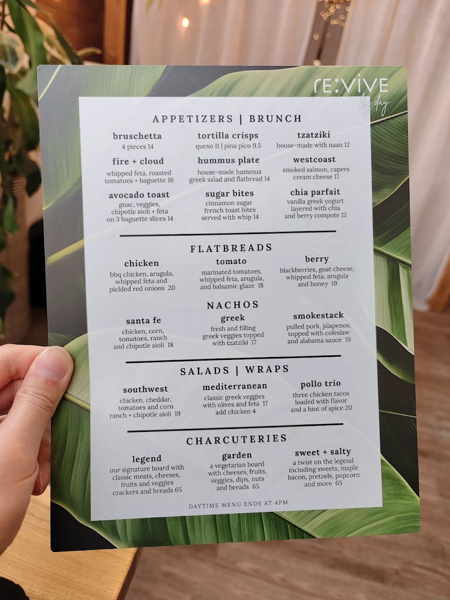 Menu, Revive Boutique Bistro