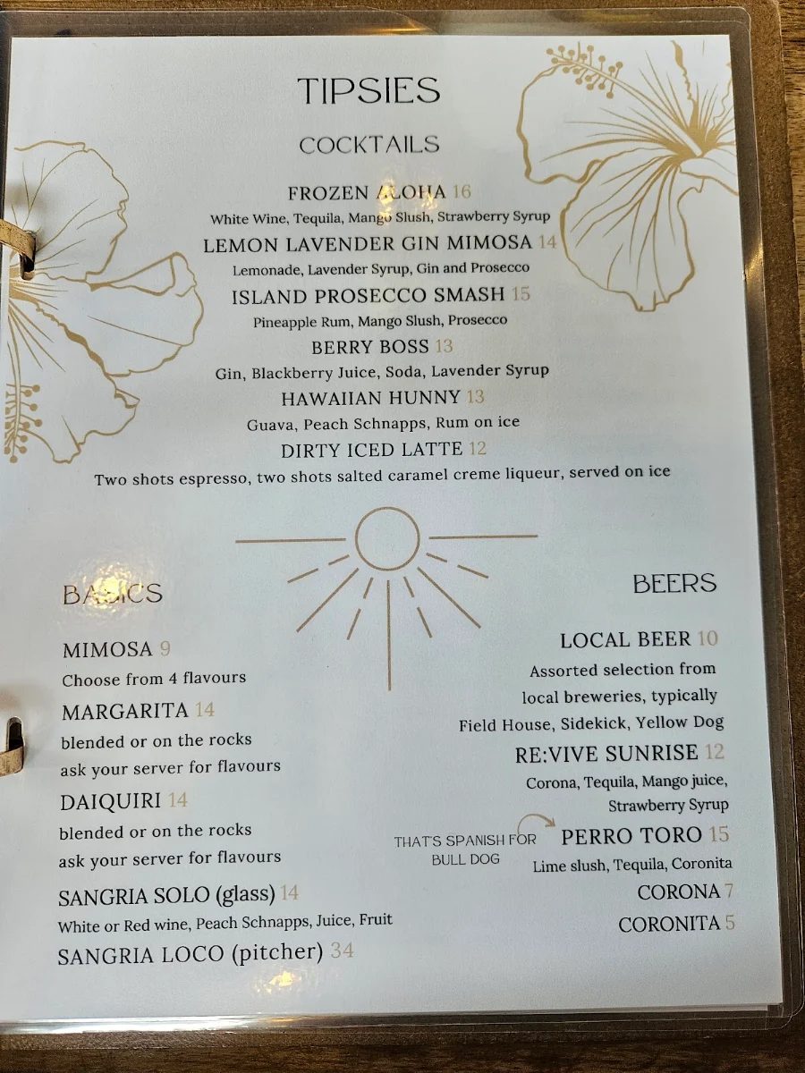 Menu, Revive Boutique Bistro