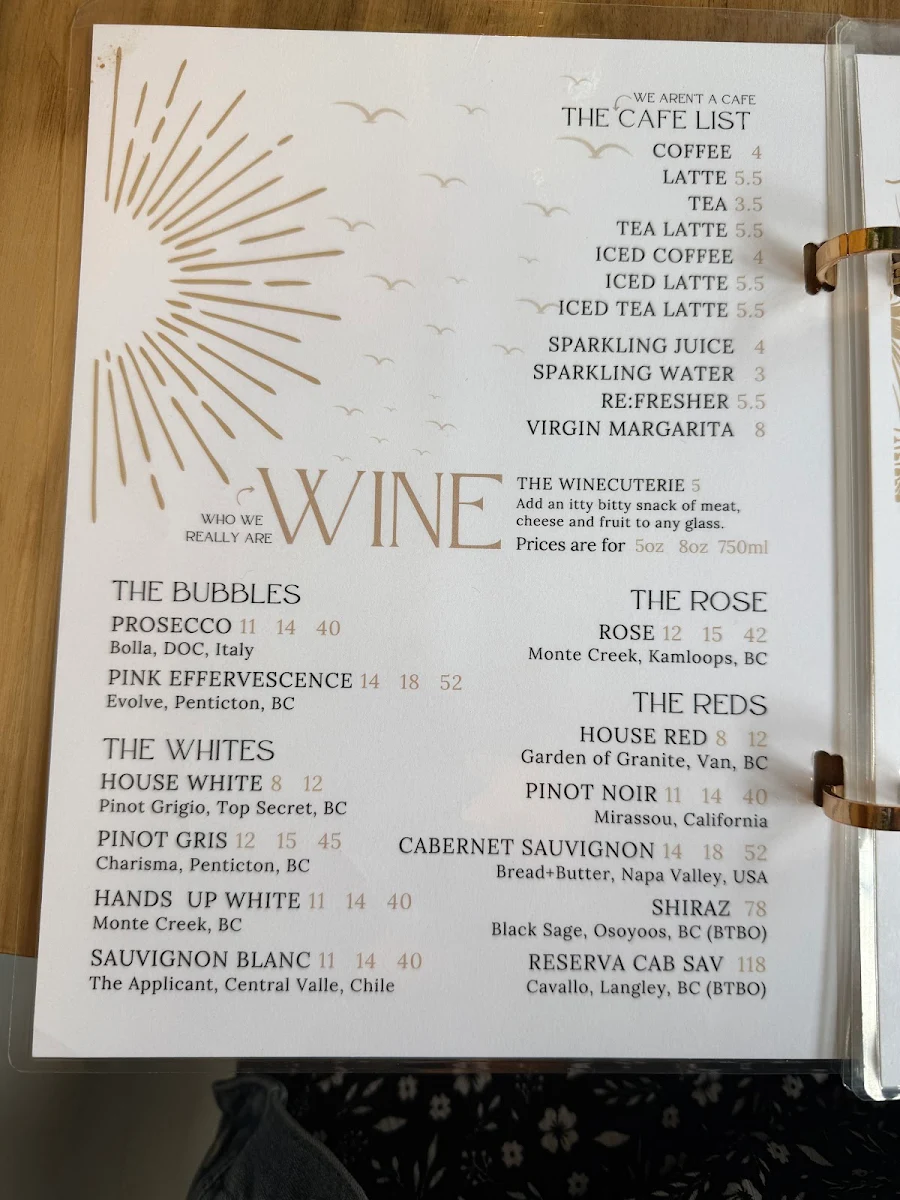 Menu, Revive Boutique Bistro