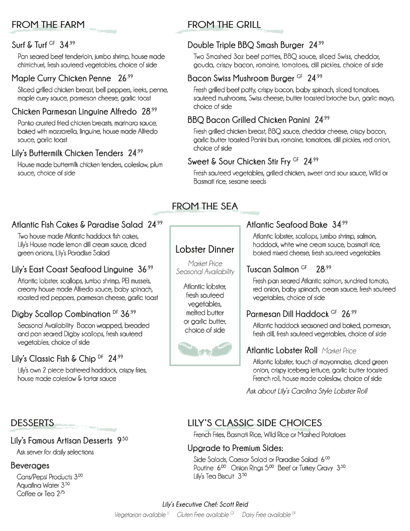 Menu, Lily's