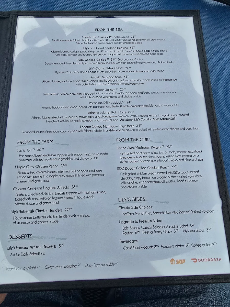 Menu, Lily's