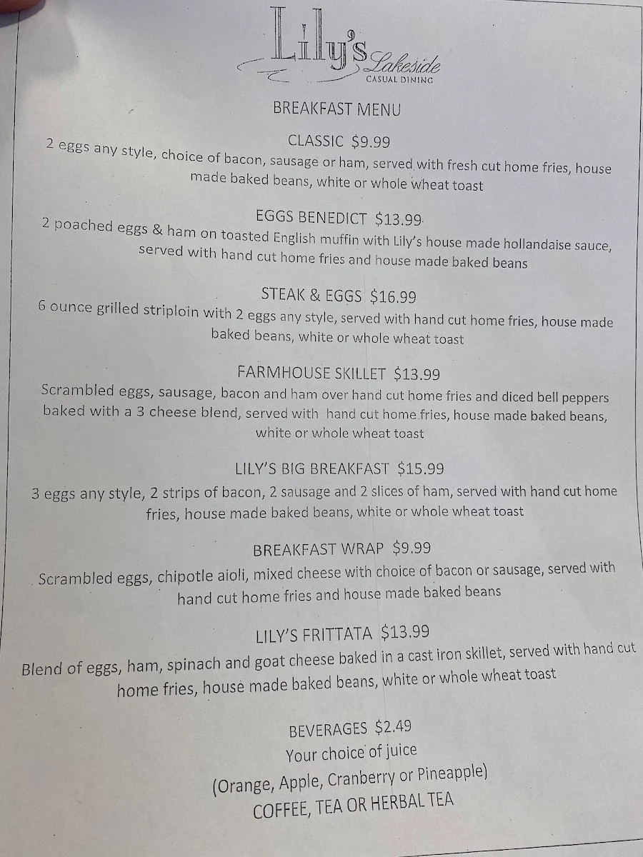 Menu, Lily's