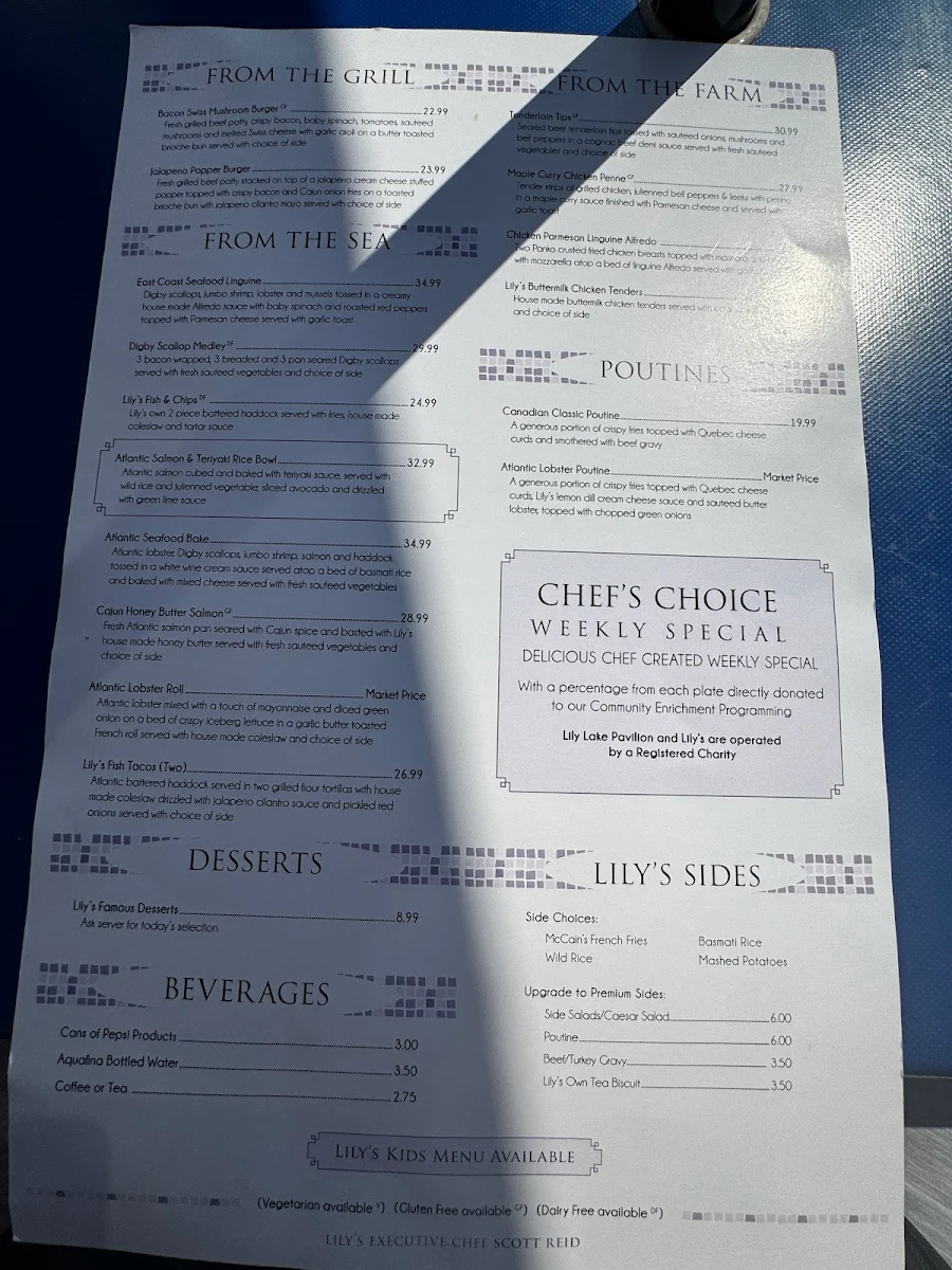 Menu, Lily's