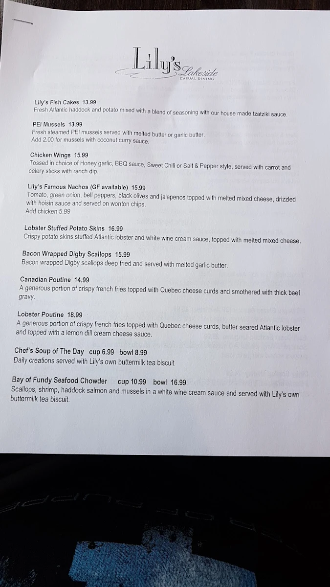 Menu, Lily's