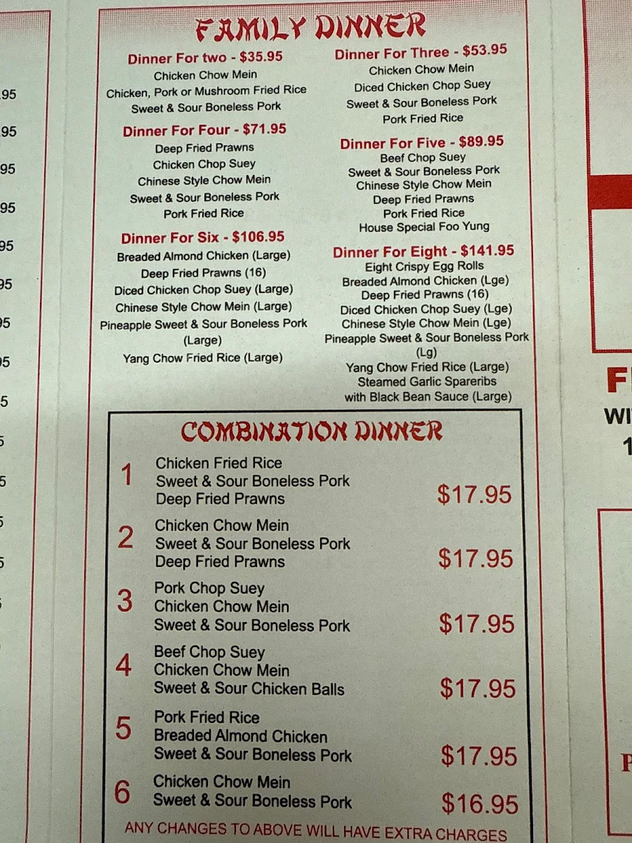 Menu, Bamboo Palace