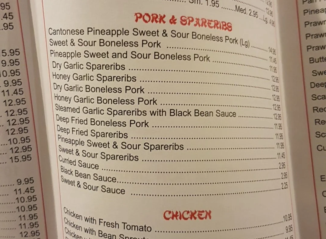 Menu, Bamboo Palace