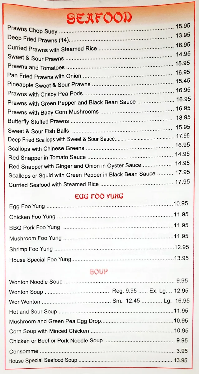 Menu, Bamboo Palace