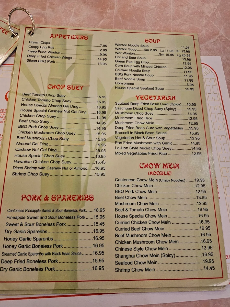 Menu, Bamboo Palace