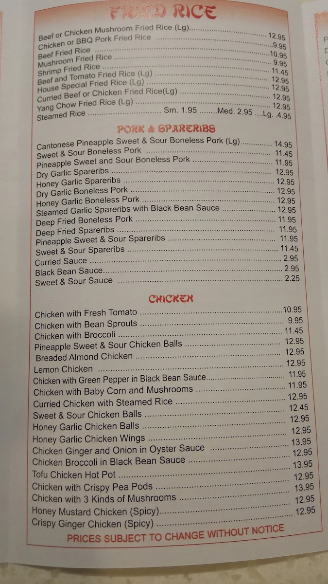Menu, Bamboo Palace