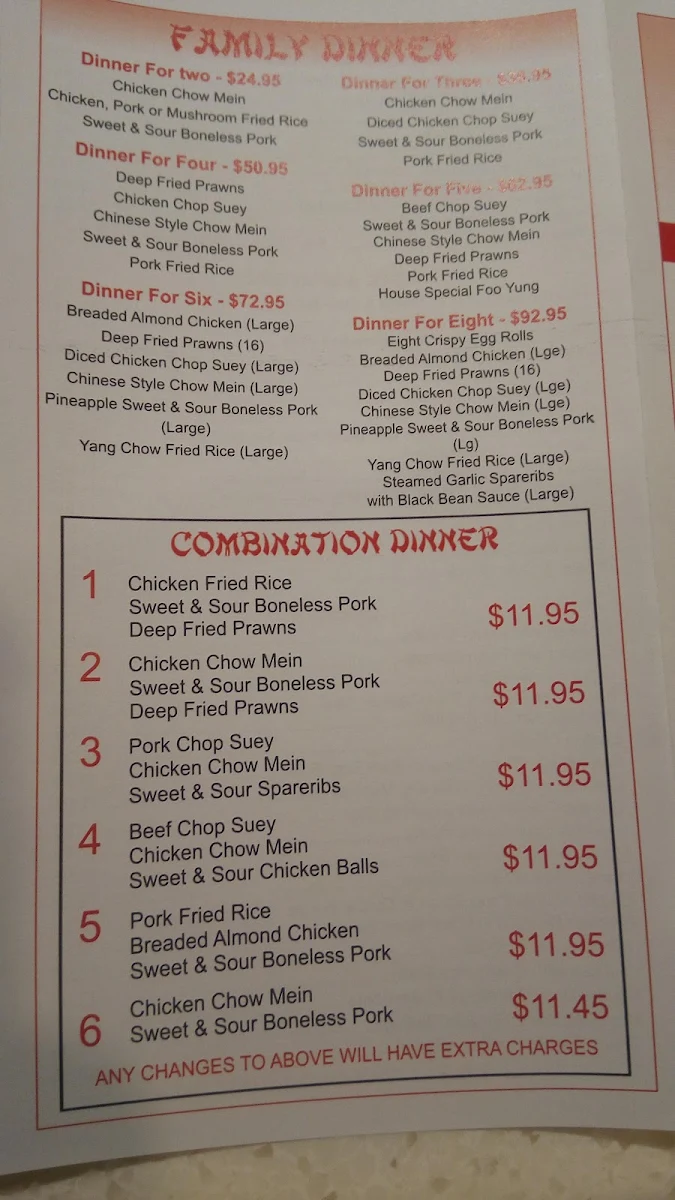 Menu, Bamboo Palace