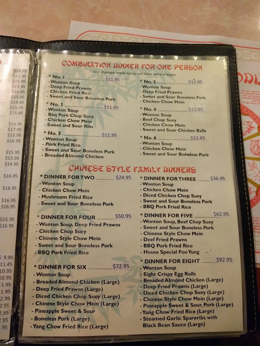 Menu, Bamboo Palace